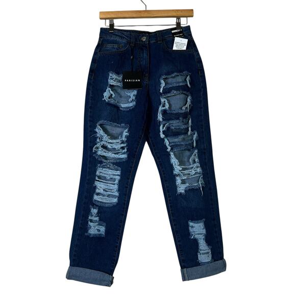 NWT Parisian ASOS Jeans Womens 4 Medium Wash Distressed Boyfriend Rigid Y2K - Picture 4 of 6